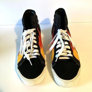 Zara Man High Top Sneakers Black with Orange & Gold Flames,‎ EU Size 42